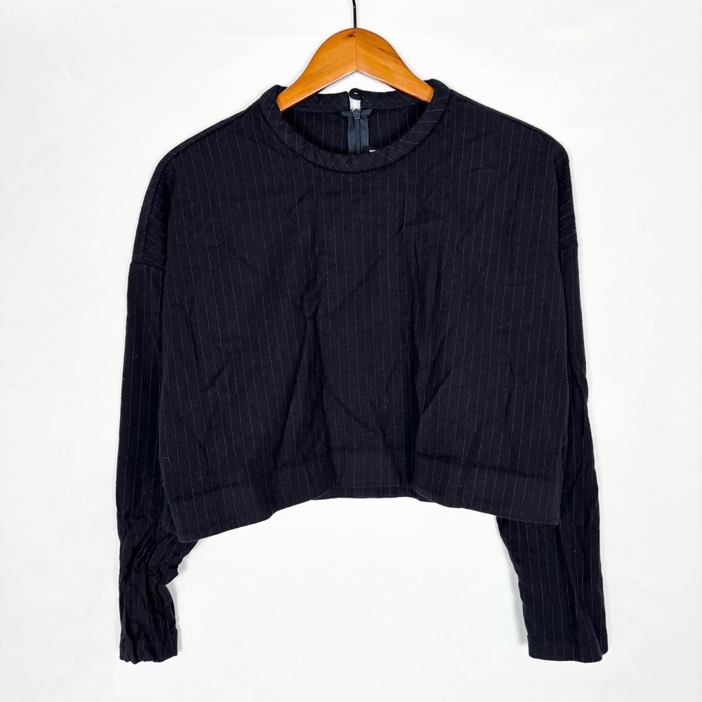 Nicholas Wool Crop Long Sleeve Stripe Shirt Black Size 6